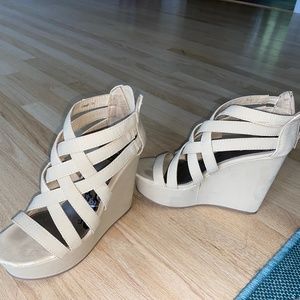 Cream Criss-Cross Strappy Tall Wedges
